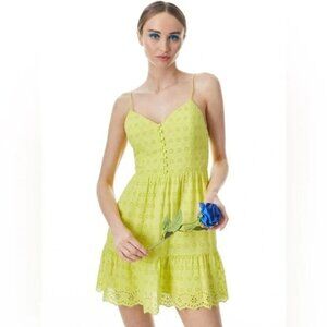 Alice + Olivia Yellow Fae Fae Broderie-Anglaise Mini Dress $495
